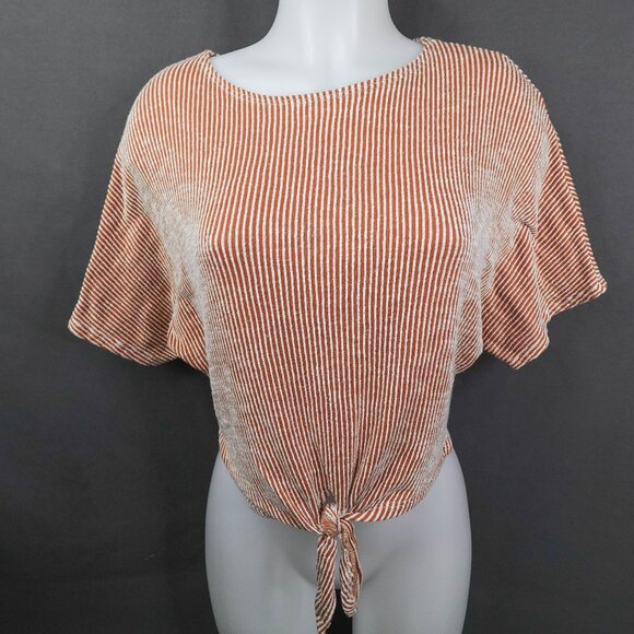 Womens Top Small Brown Stripe Crop Tied Y2K Retro Knit Timeless Coastal Cool - Picture 1 of 11